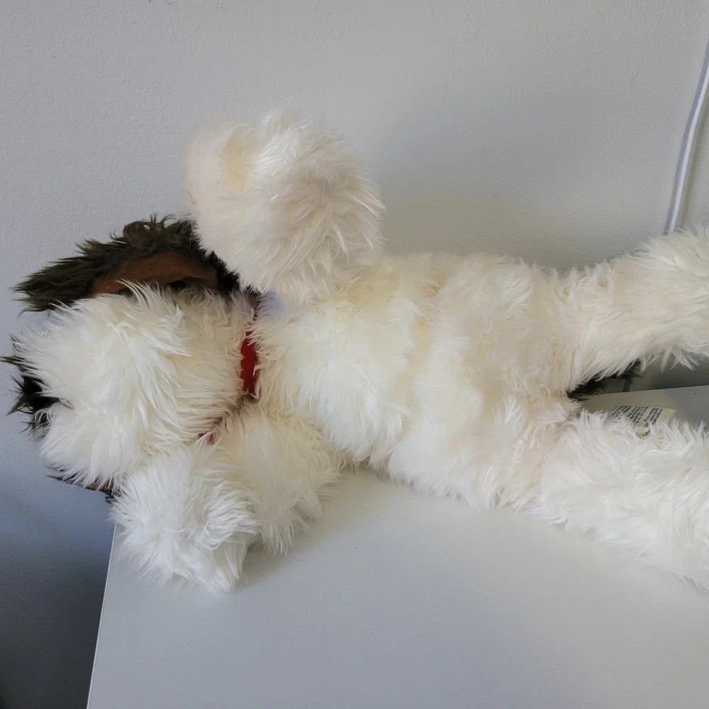 Vintage 1997 Build A Bear Shaggy White Brown Dog Floppy Ear Plush 17
